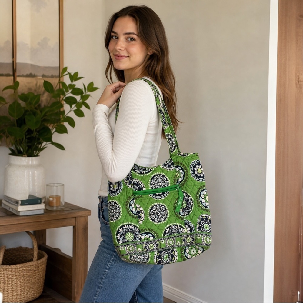 Vera Bradley Cupcakes Green Quilted Small Tote Bag Floral Retired Print